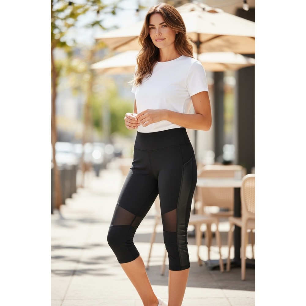 Lululemon Black Run Inspire Crop II Mesh Panel Athletic Leggings Womens 10